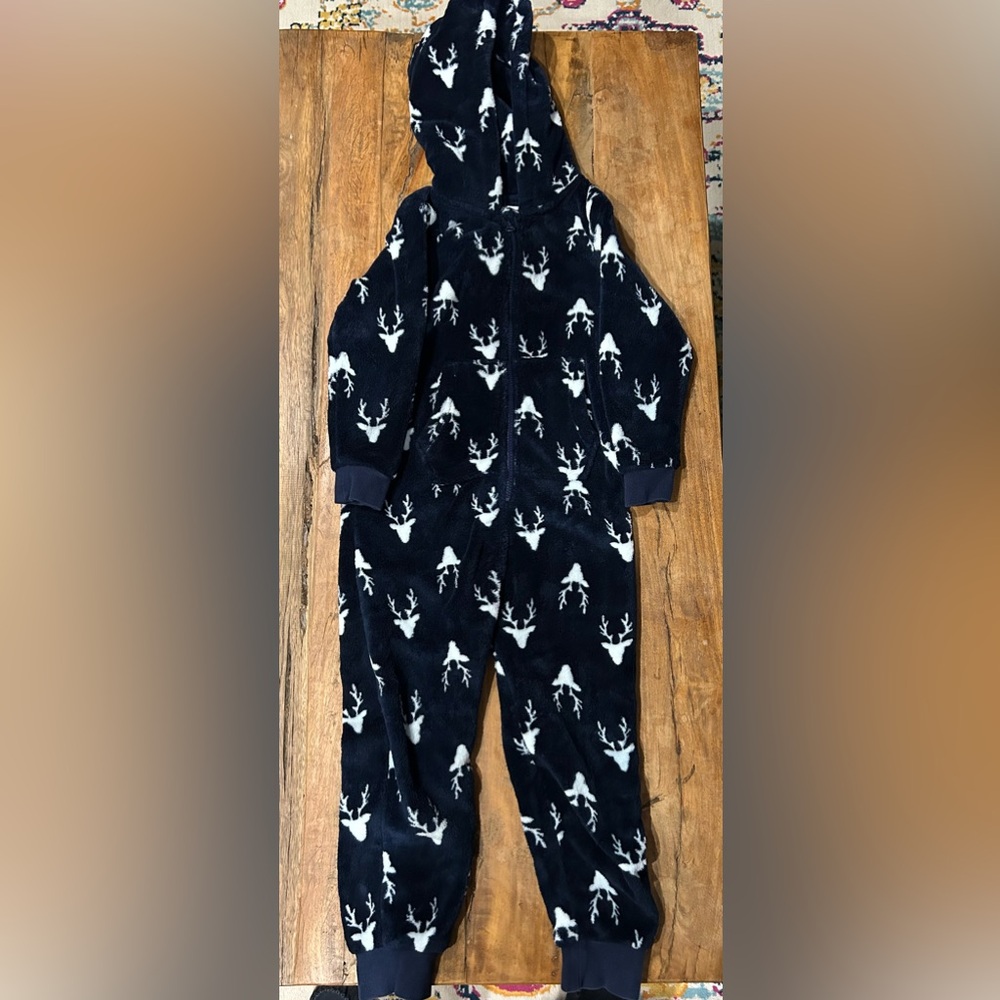 Fleece Snuggle Suit - Navy with White Reindeer